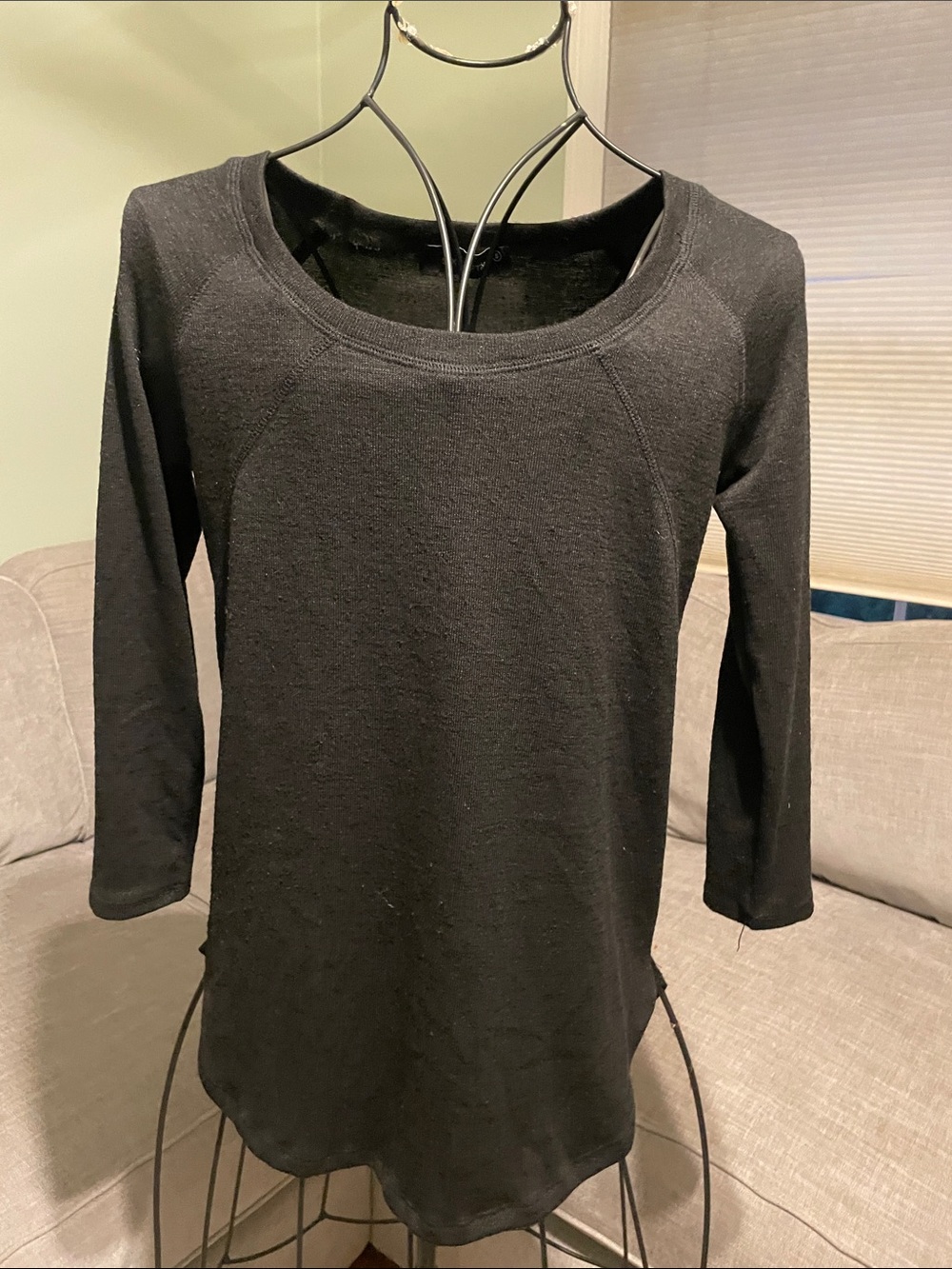 Women's Black Scoop Neck 3/4 Sleeve Jersey Top